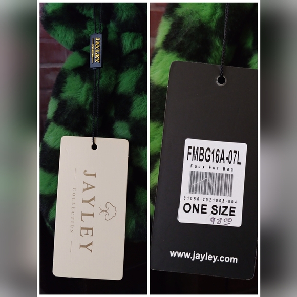Jayley Collection Faux Fur Bag Purse Handbag Black & Green Checkered - Picture 5 of 11